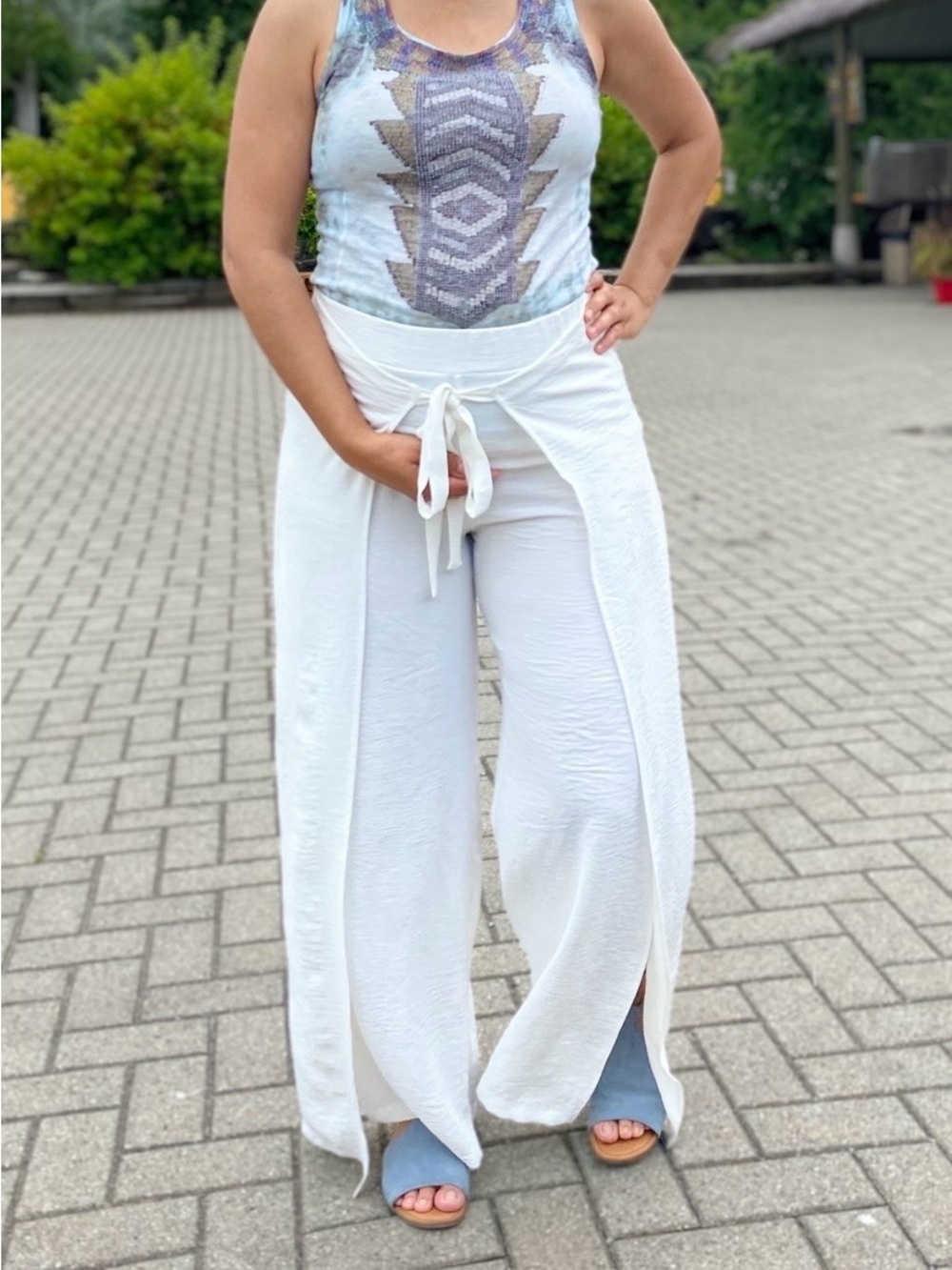 TEREA Silk Wide Leg Pants White Size M Drawstring (READ DESCRIPTION).